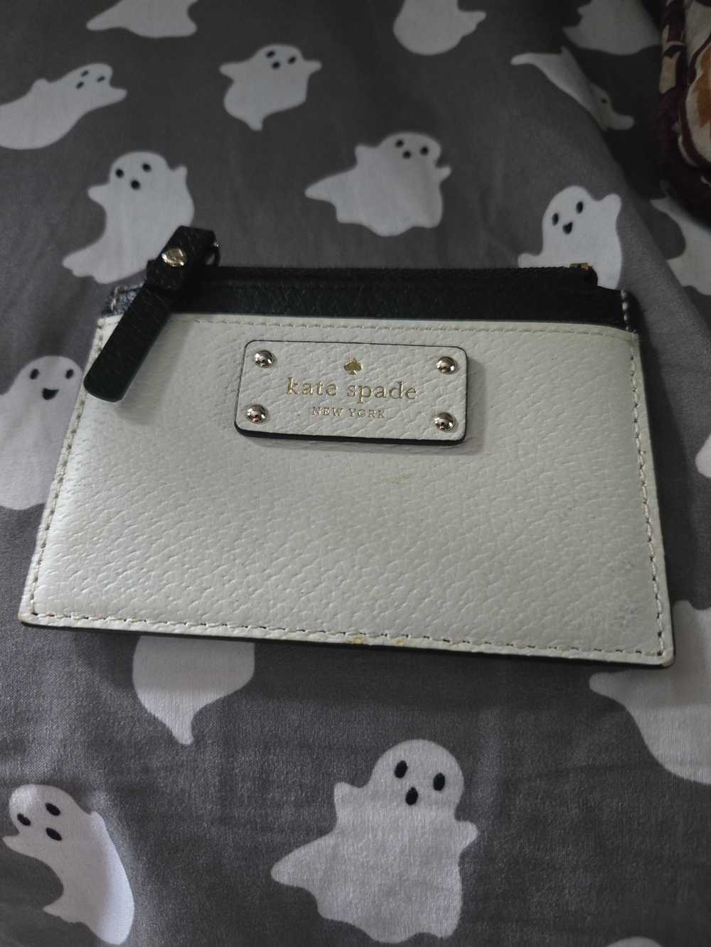kate spade White and Black Leather Card Holder